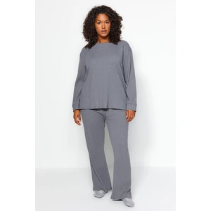 Trendyol Curve Gray Corded Knitted Top and Bottom Set