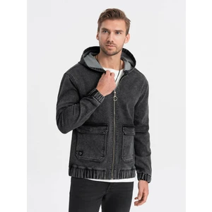 Ombre Men's denim jacket katana with cargo pockets and hood