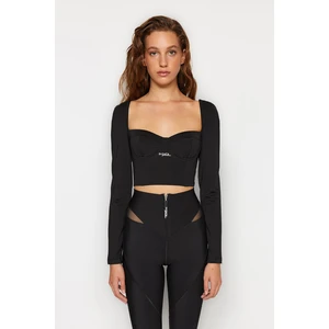 Trendyol X Sagaza Studio černý pletený crop top