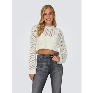 Women's cream perforated short sweater ONLY Smilla - Women