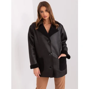 Women's black sheepskin coat with buttons