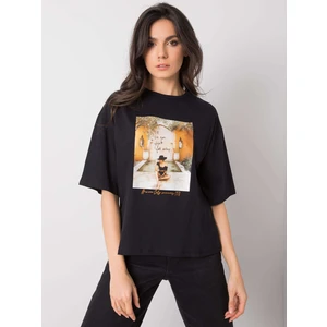 Black cotton t-shirt with a print