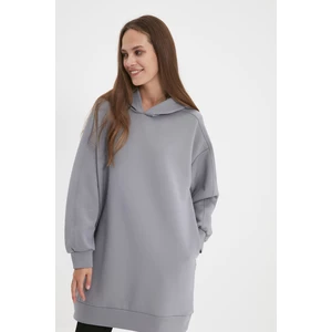 Trendyol Gray Hooded Scuba Knitted Sweatshirt