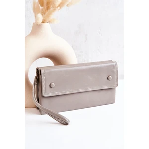 Large Leather Wallet On Zipper Grey Loreaine