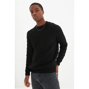 Trendyol Black Men Regular Fit Crew Neck Hair Knitting Detailed Knitwear Sweater