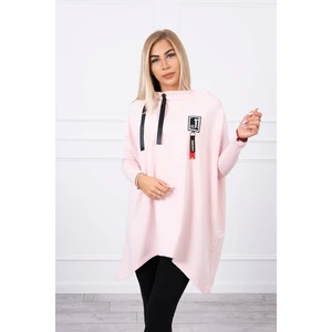 Oversize sweatshirt with asymmetrical sides powdered pink