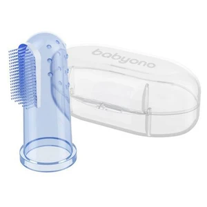 BabyOno Take Care First Toothbrush detská zubná kefka na prst s puzdrom Transparent 1 ks