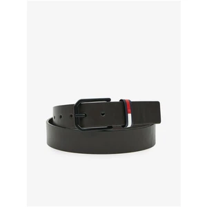 Tmavě hnědý pánský kožený pásek Tommy Jeans Flag Belt 3.5 - Pánské