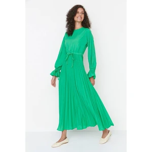 Trendyol Green Sash Detailed Sleeve Pleated Pleated Dress