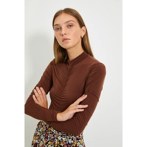 Trendyol Brown Pleated Snap Snap Knitted Body