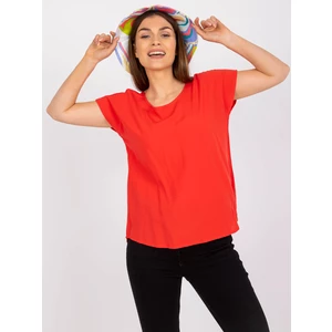 A red casual blouse with a SUBLEVEL round neckline