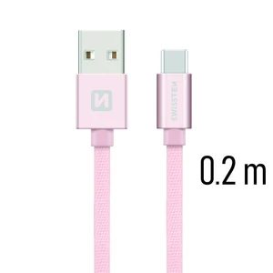 Datový kabel Swissten Textile USB/USB-C, 0,2m, růžovo/zlatý