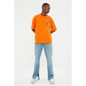 Trendyol Orange Men's Relaxed Fit Printed Short Sleeve T-Shirt