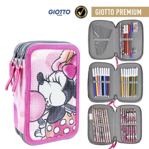 FILLED PENCIL CASE TRIPLE GIOTTO PREMIUM SEQUINS MINNIE