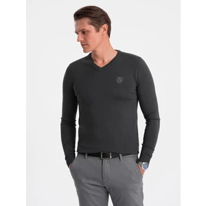 Ombre Elegant men's sweater with a heart neckline - graphite