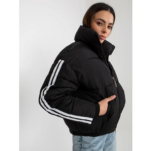 Black quilted winter jacket without hood