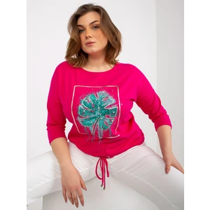 Fuchsia blouse in plus size with print and appliqué