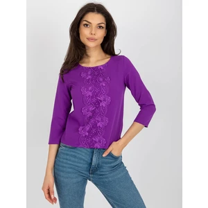 Purple short formal blouse with 3/4 sleeve