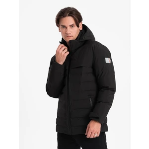 Ombre Men's winter jacket with detachable hood - black