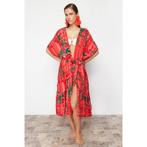 Trendyol Maxi Woven Kimono & Kaftan with Floral Pattern Belt