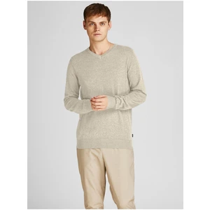 Krémový žíhaný basic svetr Jack & Jones Emil - Pánské