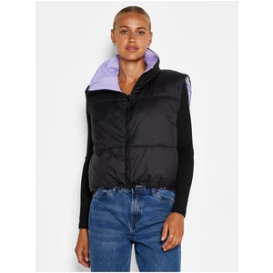 Purple-Black Quilted Double-Sided Short Vest Noisy May Ales - Women