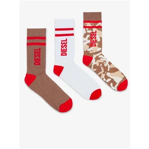 Set of three pairs of socks in white and brown Color Diesel - Men