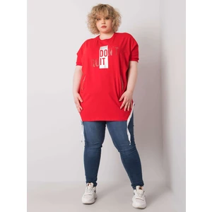 Red plus size blouse with an inscription