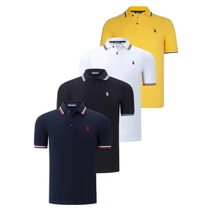 QUAD SET T8594 DEWBERRY MENS T-SHIRT-BLACK-WHITE-NAVY BLUE-YELLOW