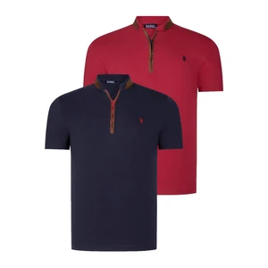 DUAL SET T8571 DEWBERRY ZIPPER MENS T-SHIRT-NAVY BLUE- BURGUNDY