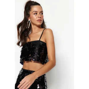 Trendyol Black Crop Sparkly Sequin Bustier