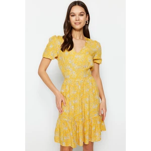 Trendyol Yellow Floral Patterned Woven Mini Dress that opens at the waist