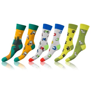 Bellinda <br />
CRAZY SOCKS 3x - Zábavné crazy ponožky 3 páry - svetlo zelená - tmavo zelená - modrá