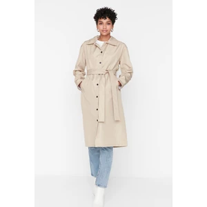 Trendyol Exposed Camel Trench Coat with Buttons and Belted Waist
