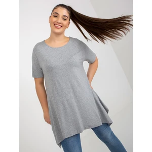 Grey monochrome blouse of larger size with short sleeves