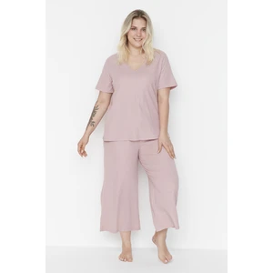 Trendyol Curve Plus Size Pajama Set - Pink - Plain