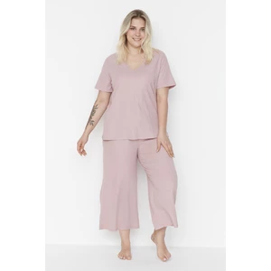 Trendyol Curve Plus Size Pajama Set - Pink - Plain