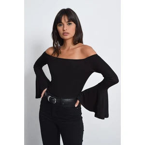 Cool & Sexy Women's Black Spanish Sleeve Blouse B07