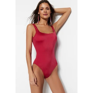 Trendyol Claret Red Square Collar Regular Leg Swimsuit