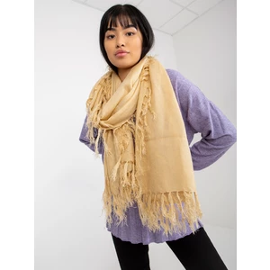 Lady's beige long scarf with fringe