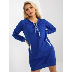 Basic Cobalt Blue Mini Cotton Hoodie Dress