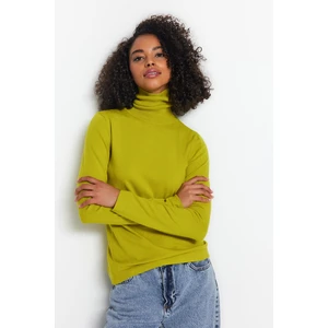 Trendyol Oil Green Premium/Special Yarn Stand-Up Collar Basic Knitwear Sweater