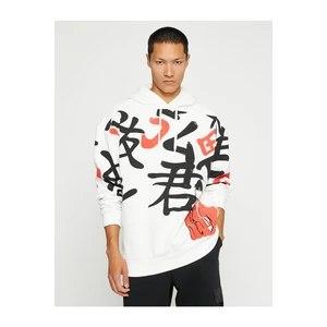 Koton Basic Hooded Oversized Sweatshirt with Far East Print.