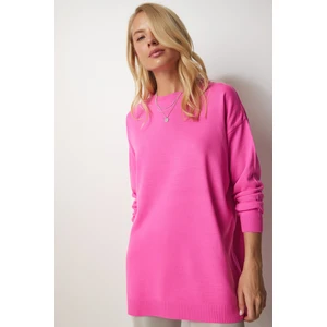 Happiness İstanbul Women's Dark Pink Crew Neck Basic Sweater