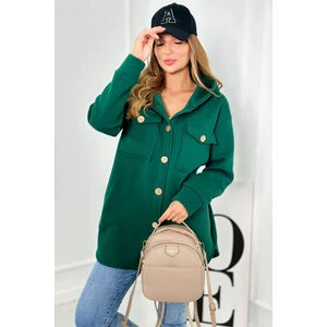 Cotton insulated sweatshirt with decorative buttons of dark green color