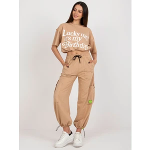 Women's camel tracksuit with hems