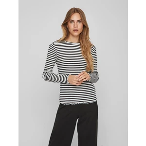 White and Black Womens Striped Long Sleeve T-Shirt VILA Thessa - Women