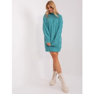 Turquoise knitted dress with turtleneck