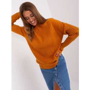 Light orange classic sweater with a round neckline