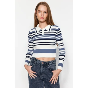 Trendyol Ecru Crop Polo Neck Dzianinowy Sweter